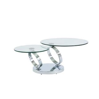 Vente-unique Ensemble table basse plateau pivotant transparent JOLINE et tapis shaggy gris MAZE  