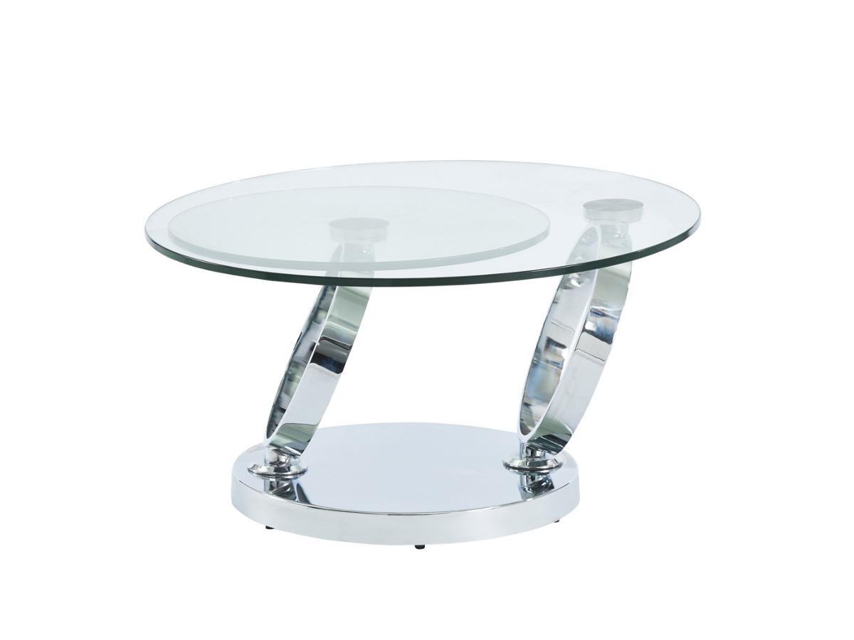 Vente-unique Ensemble table basse plateau pivotant transparent JOLINE et tapis shaggy gris MAZE  