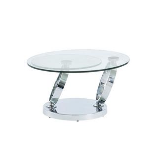 Vente-unique Ensemble table basse plateau pivotant transparent JOLINE et tapis shaggy gris MAZE  