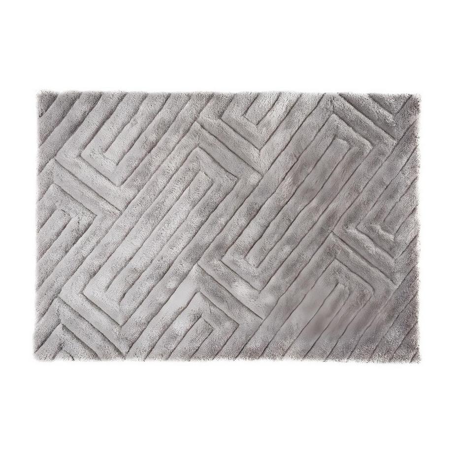 Vente-unique Ensemble table basse plateau pivotant transparent JOLINE et tapis shaggy gris MAZE  
