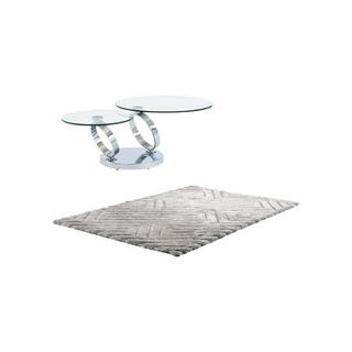 Vente-unique Ensemble table basse plateau pivotant transparent JOLINE et tapis shaggy gris MAZE  