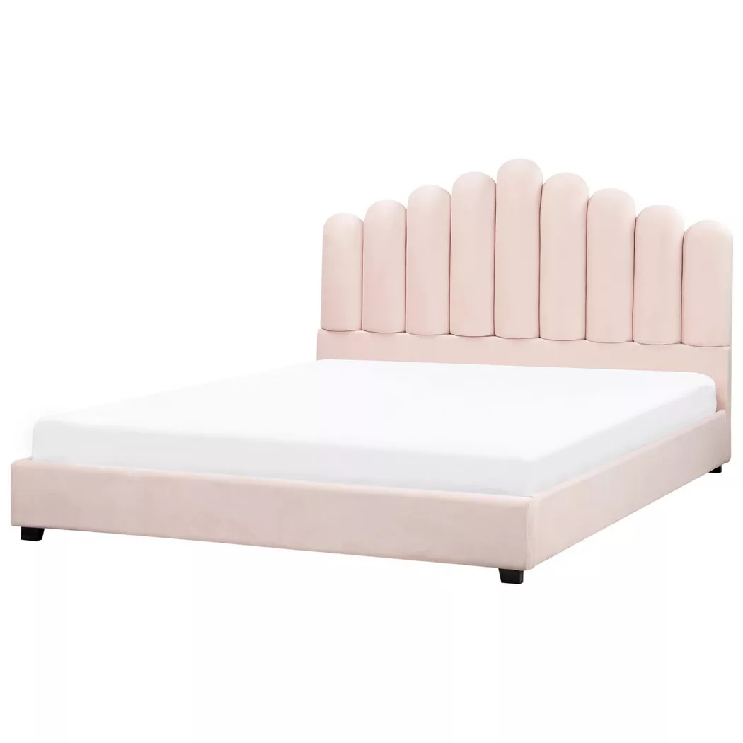 Beliani - Wasserbett aus Samtstoff  VINCENNES, Puderrosa