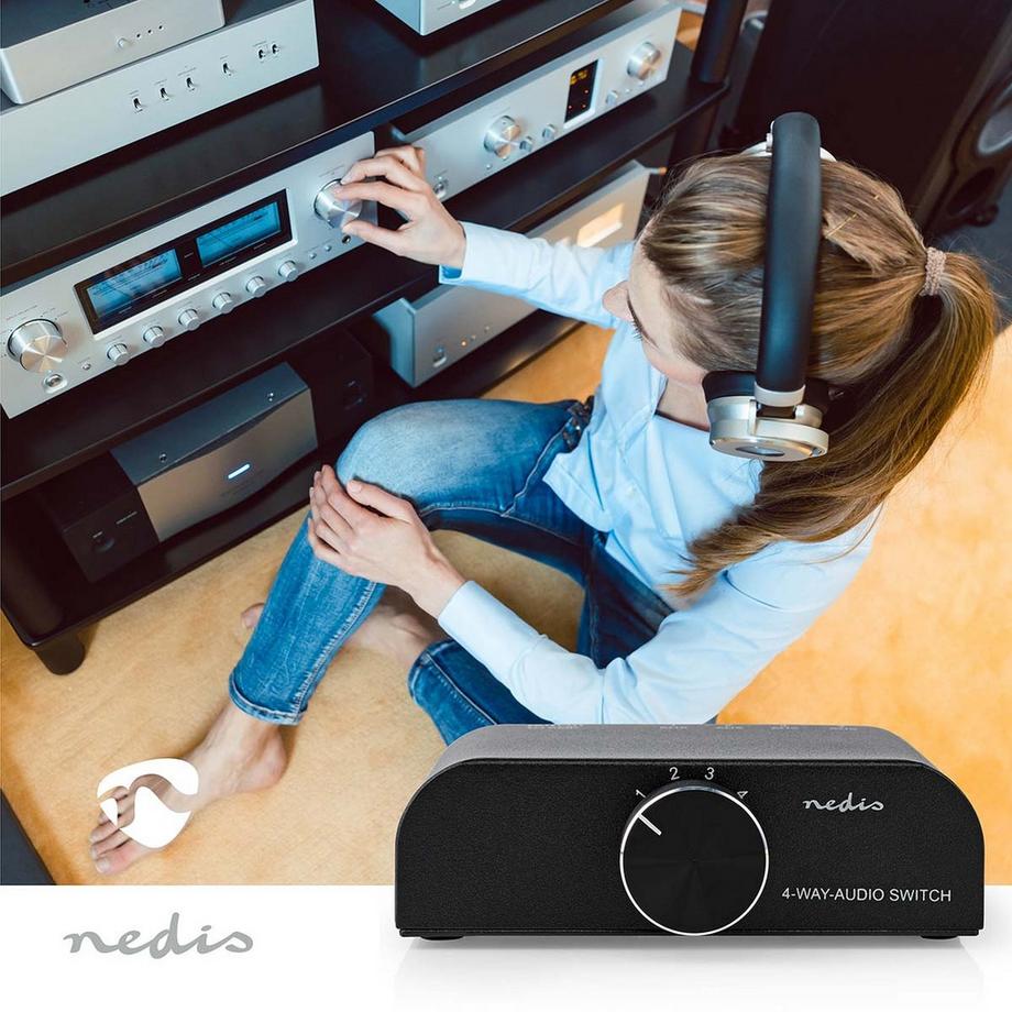 Nedis  Analoger Audio-Umschalter | 4-Port Port(s) | Anschluss Eingang: 1x 3,5 mm Audio Input / 3x (2x RCA Female) | Anschluss Ausgang: 1x (2x RCA Female) | Bedienungsanleitung | Metall | Anthrazit 