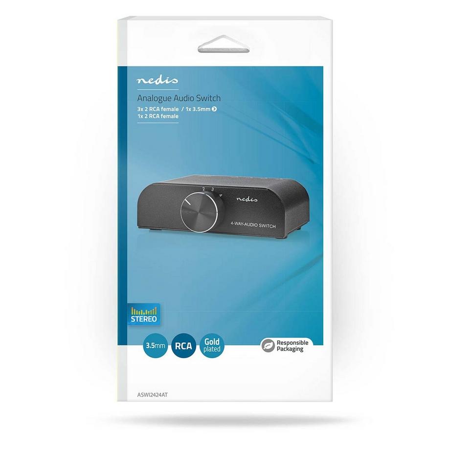 Nedis  Analoger Audio-Umschalter | 4-Port Port(s) | Anschluss Eingang: 1x 3,5 mm Audio Input / 3x (2x RCA Female) | Anschluss Ausgang: 1x (2x RCA Female) | Bedienungsanleitung | Metall | Anthrazit 