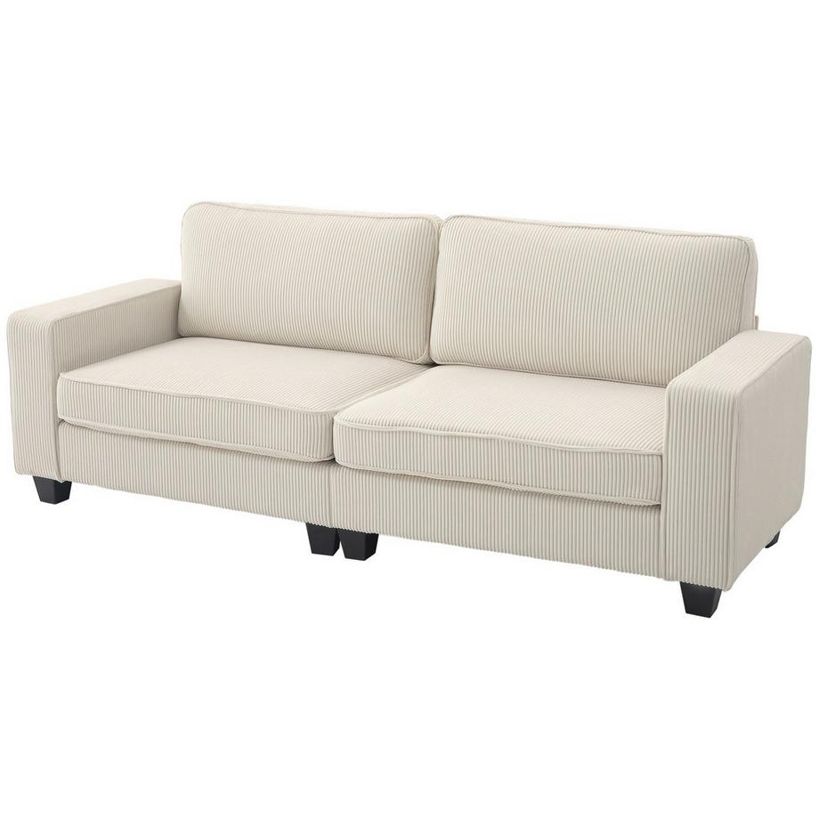 3-Sitzer Sofa, Couch mit Armlehnen, Rückenkissen, Wohnzimmersofa mit Cordbezug, Federkern, Polstersofa für Wohnzimmer, Schlafzimmer 227 x 84 x 87 cm, Cremeweiß Aosom