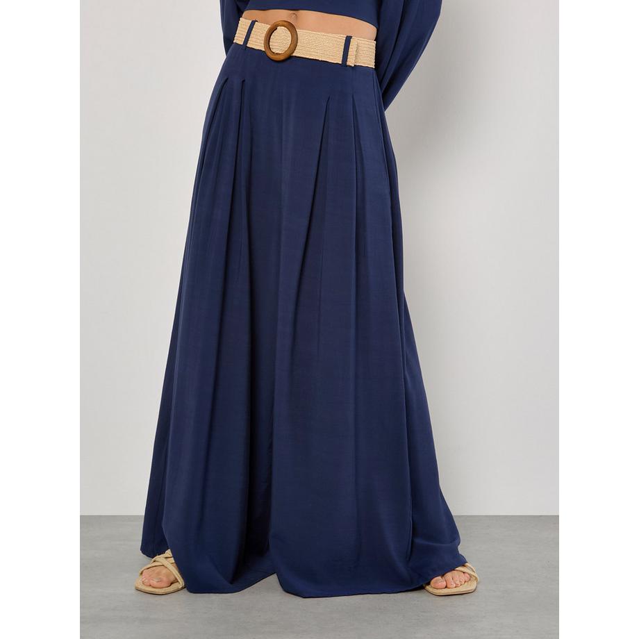 Pantalon palazzo plissé avec ceinture
