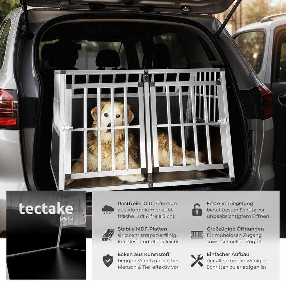 Tectake  Hundetransportbox doppel  mit schräger Rückwand aus Aluminium, robust und pflegeleicht 