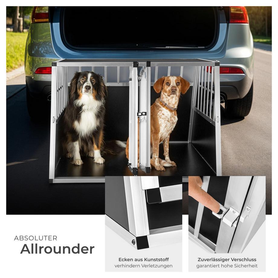 Tectake  Hundetransportbox doppel  mit schräger Rückwand aus Aluminium, robust und pflegeleicht 