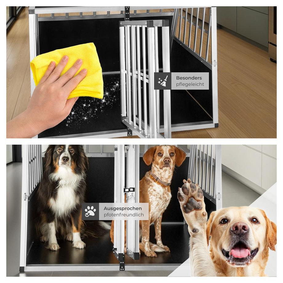 Tectake  Hundetransportbox doppel  mit schräger Rückwand aus Aluminium, robust und pflegeleicht 