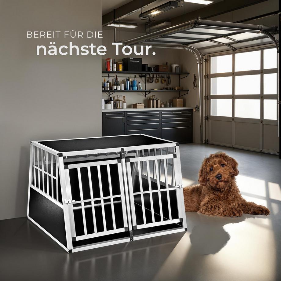 Tectake  Hundetransportbox doppel  mit schräger Rückwand aus Aluminium, robust und pflegeleicht 