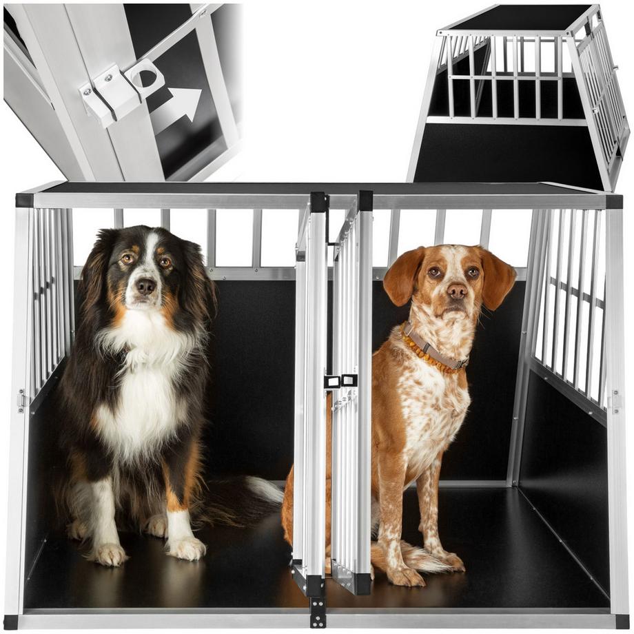 Tectake  Hundetransportbox doppel  mit schräger Rückwand aus Aluminium, robust und pflegeleicht 