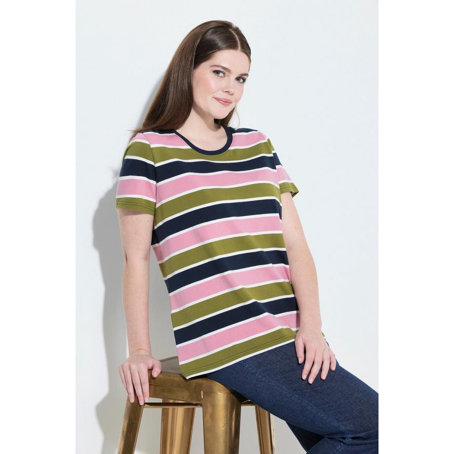 Ulla Popken Ringel Rundhals Halbarm T-Shirt  