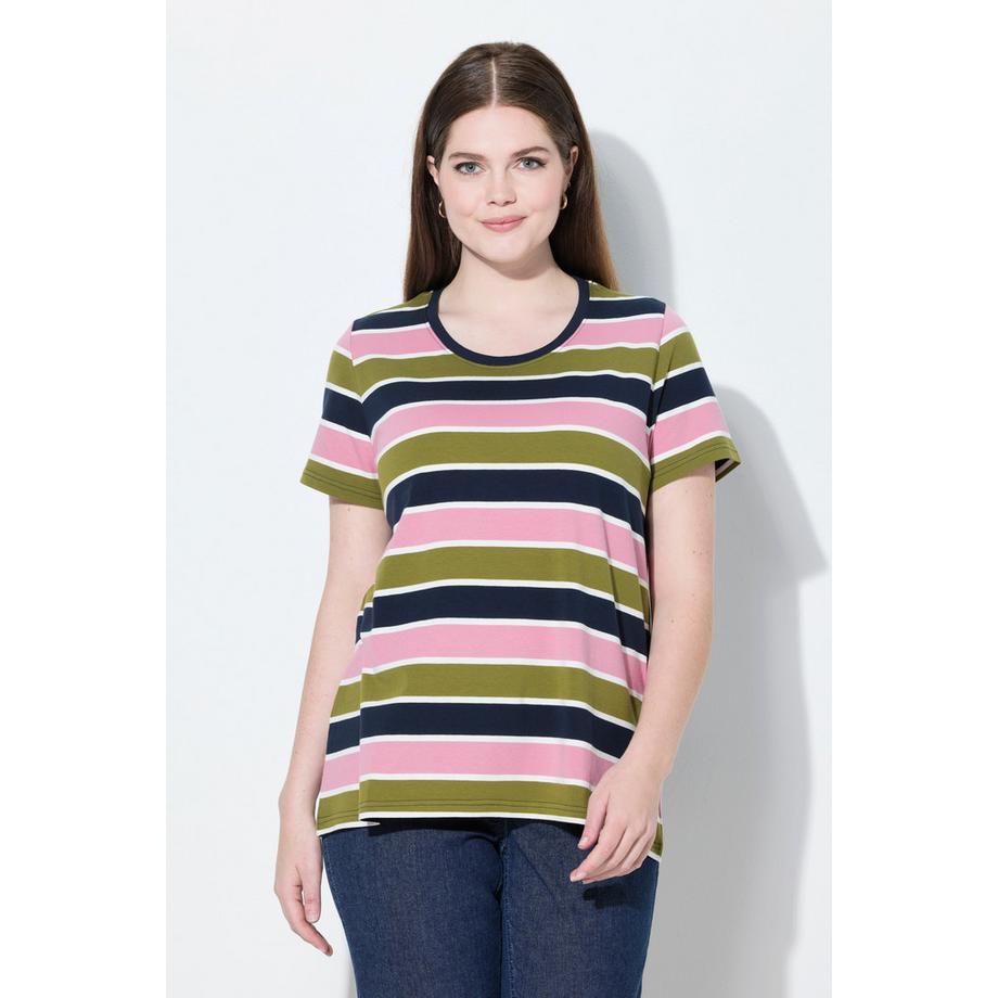 Ulla Popken Ringel Rundhals Halbarm T-Shirt  