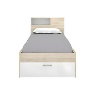 Vente-unique Letto con testata vani portaoggetti e cassetto  Bianco e Naturale LEANDRE  