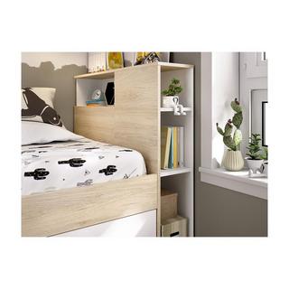 Vente-unique Letto con testata vani portaoggetti e cassetto  Bianco e Naturale LEANDRE  