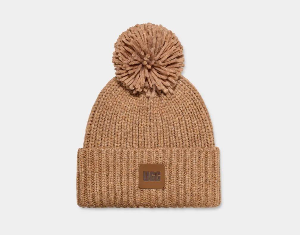 Image of W Chunky Rip Knit Beanie W Pom-0 Damen Beige ONE SIZE