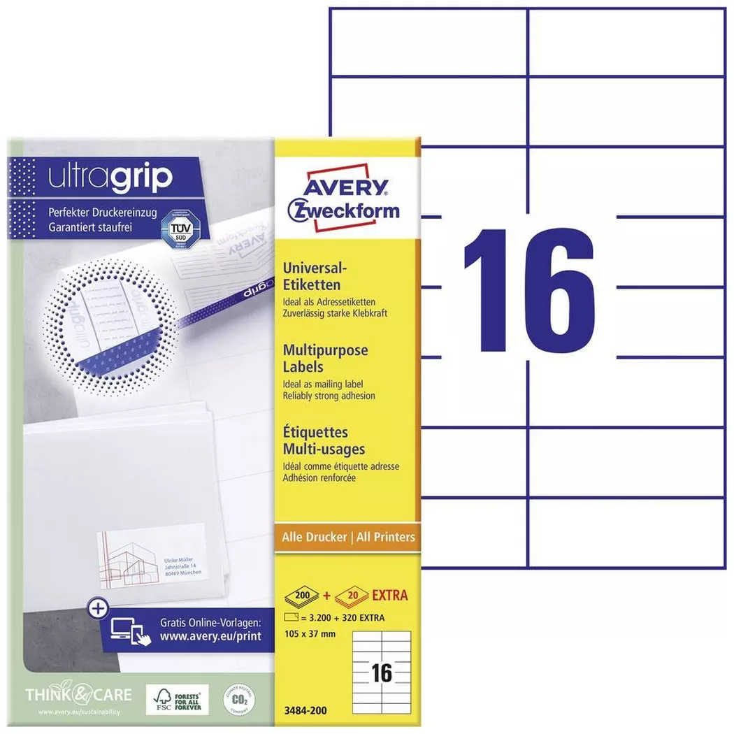 Avery-Zweckform – AVERY ZWECKFORM Etiketten 105×37mm, 3520 Stk., One Size, Weiss