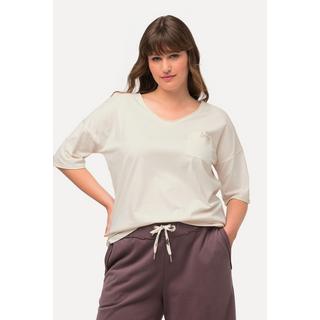 Ulla Popken  Maglia loungewear dal taglio oversize con orlo arrotolato, scollo a girocollo e mezze maniche 