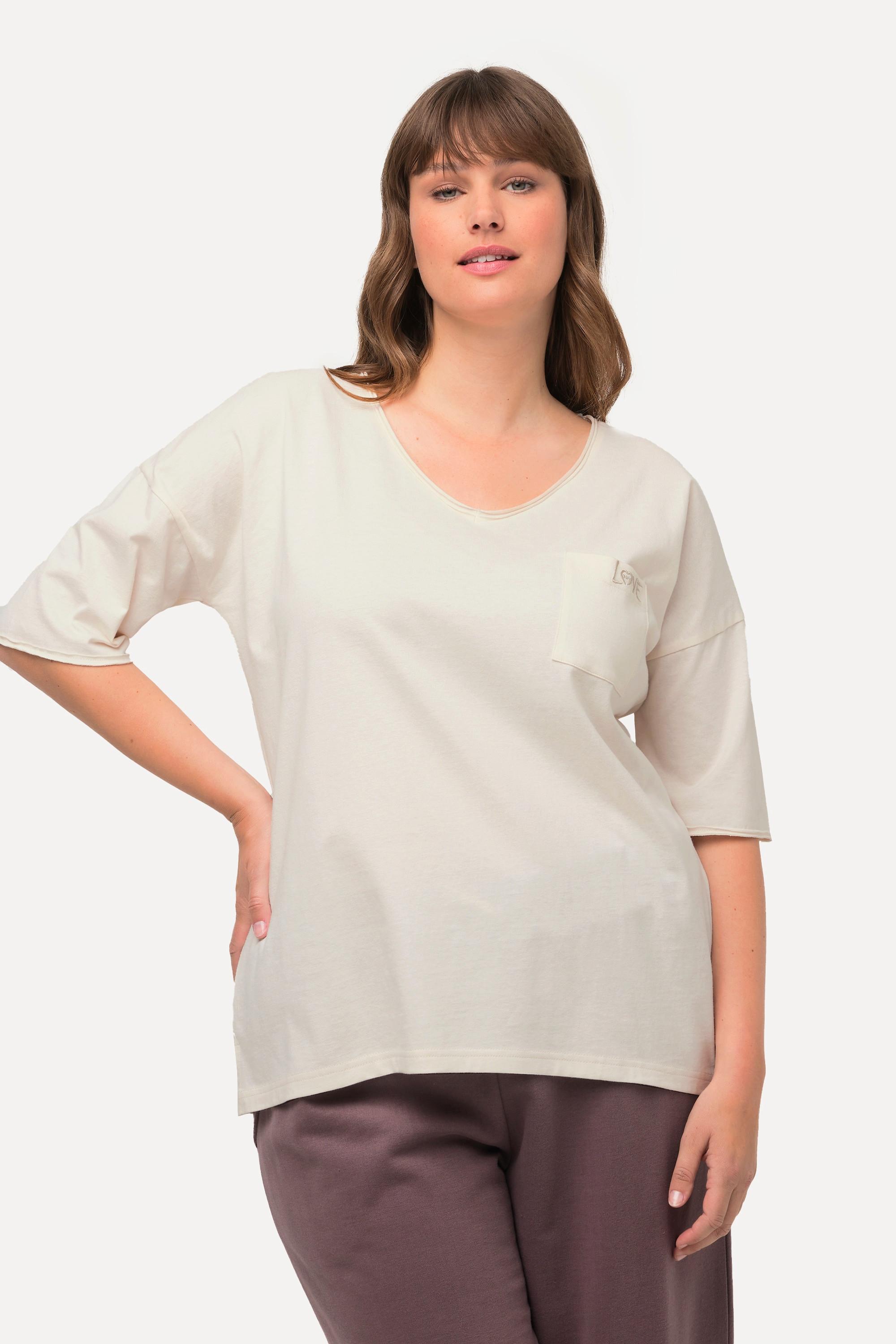 Ulla Popken  Maglia loungewear dal taglio oversize con orlo arrotolato, scollo a girocollo e mezze maniche 