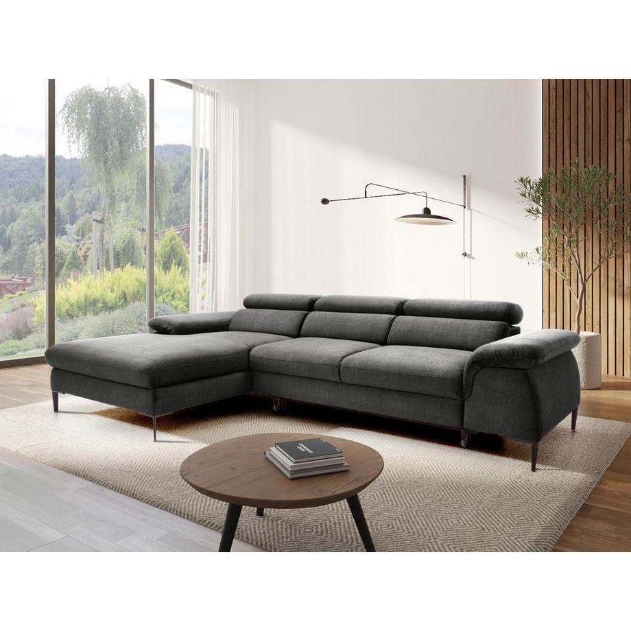 PASCAL MORABITO Ecksofa mit Schlaffunktion - Ecke links - Samt - Anthrazit - SEPINA  
