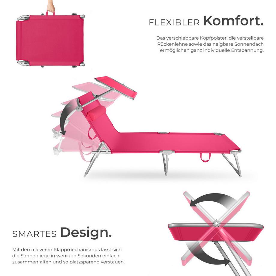 Tectake Gartenliege Chloé klappbar stufenlos verstellbares Sonnendach  