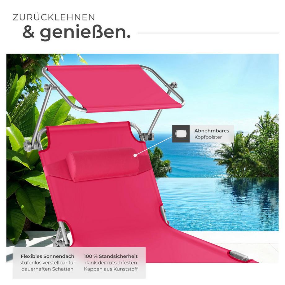 Tectake Gartenliege Chloé klappbar stufenlos verstellbares Sonnendach  