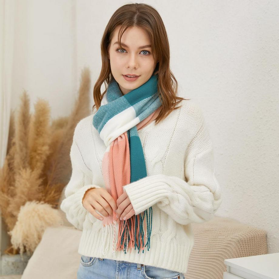 Only-bags.store Sciarpa quadrata a quadri con frange  