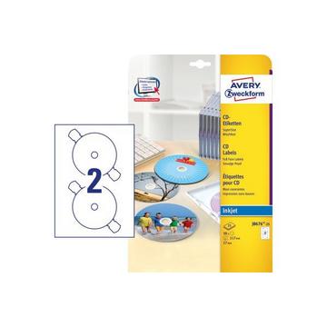 Etichette per CD Avery-Zweckform J8676-25 Ø 117 mm Carta Bianco 50 pz. Permanente qualità delle foto, Opaco