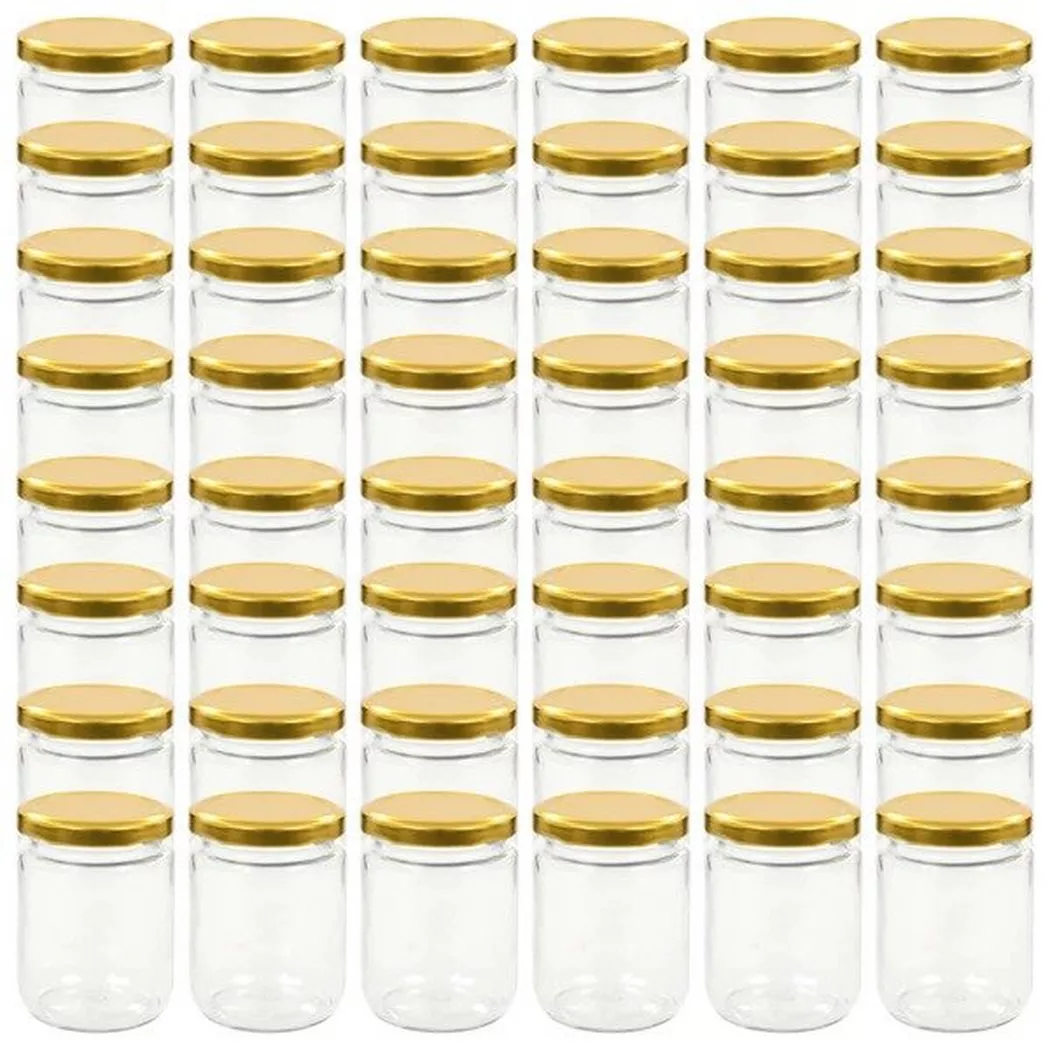 48 pcs Pots à confiture avec couvercle doré Verre 230 ml