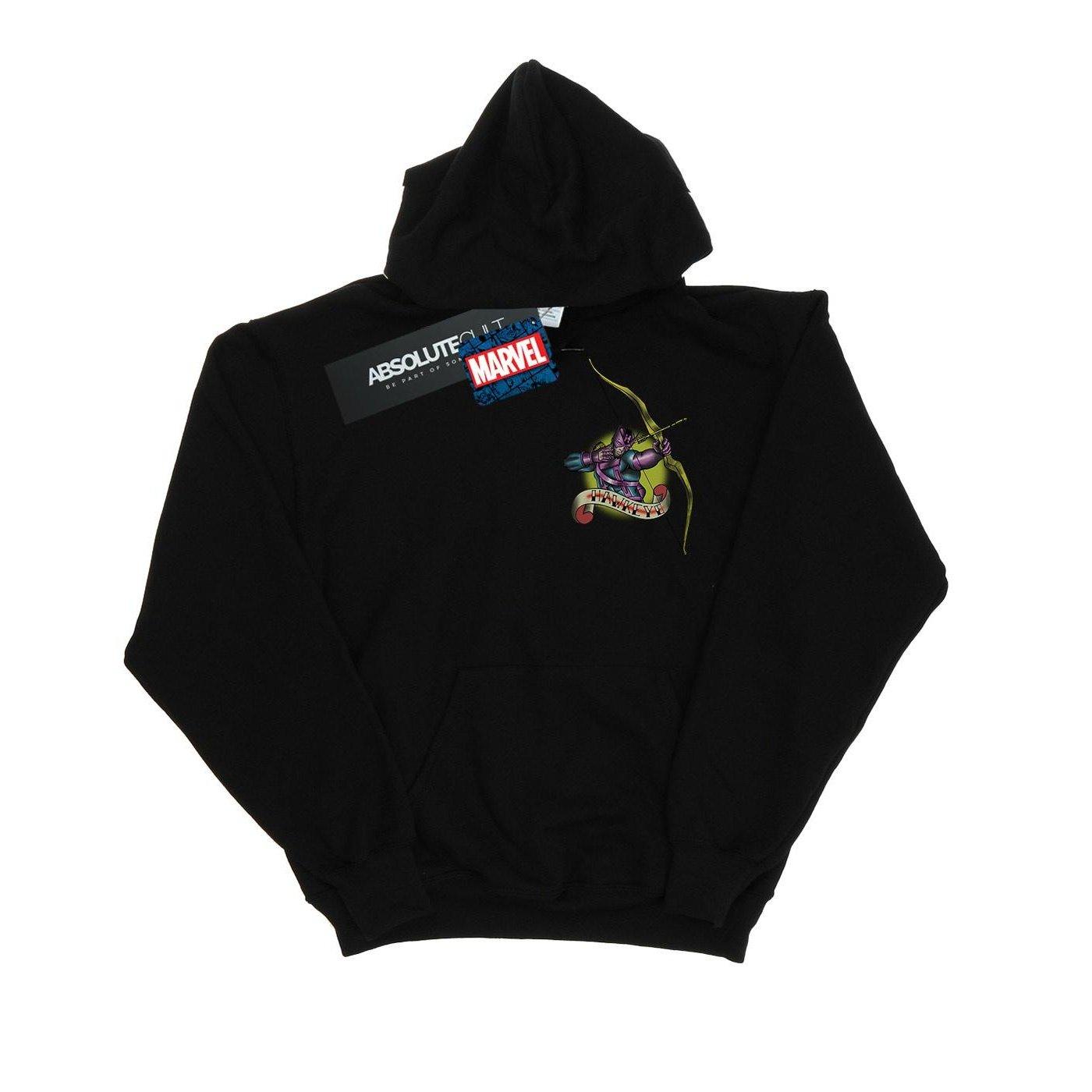 Image of Hawkeye Tattoo Breast Print Kapuzenpullover Unisex Schwarz 152-158