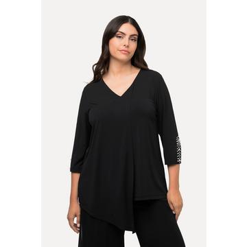 Bluse, Zierfalte, Perlen, A-Linie, V-Ausschnitt, 3/4-Arm