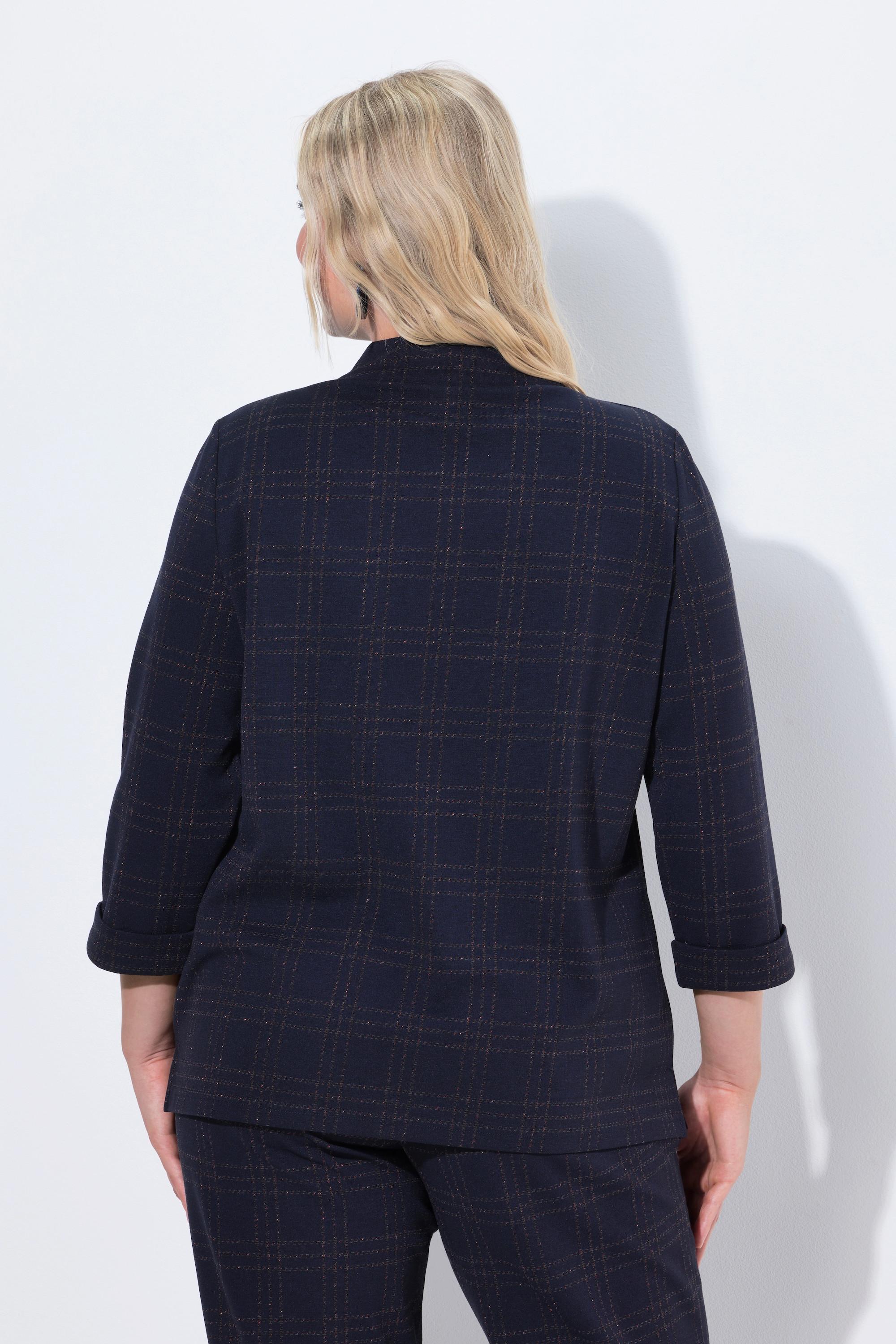 Ulla Popken Punto Quadri Glitter Collo Alto Maniche 3/4 Felpa  