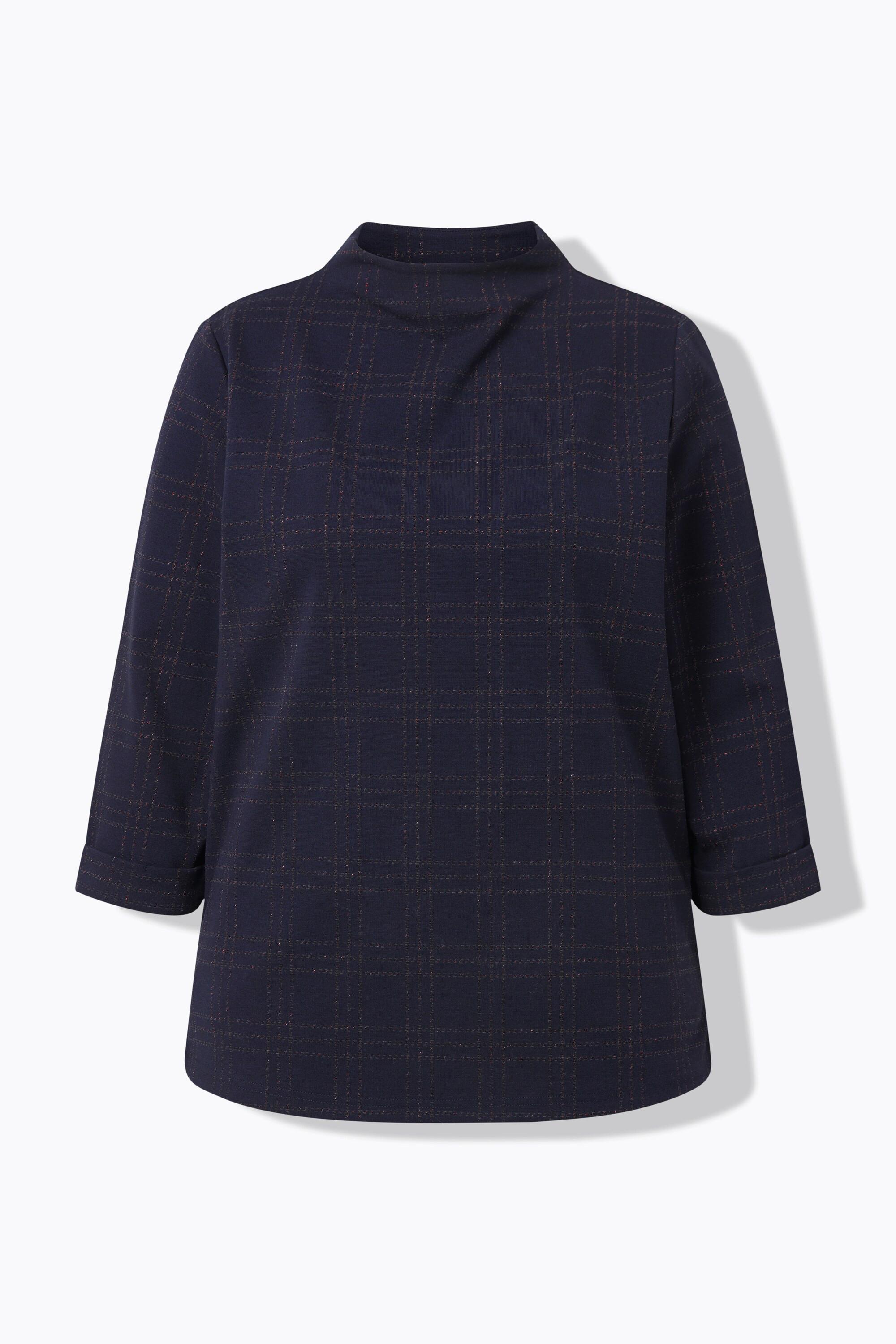 Ulla Popken Punto Quadri Glitter Collo Alto Maniche 3/4 Felpa  