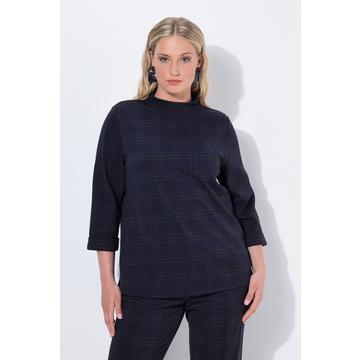 Felpa punto Roma con quadri, glitter, collo alto e maniche a 3/4