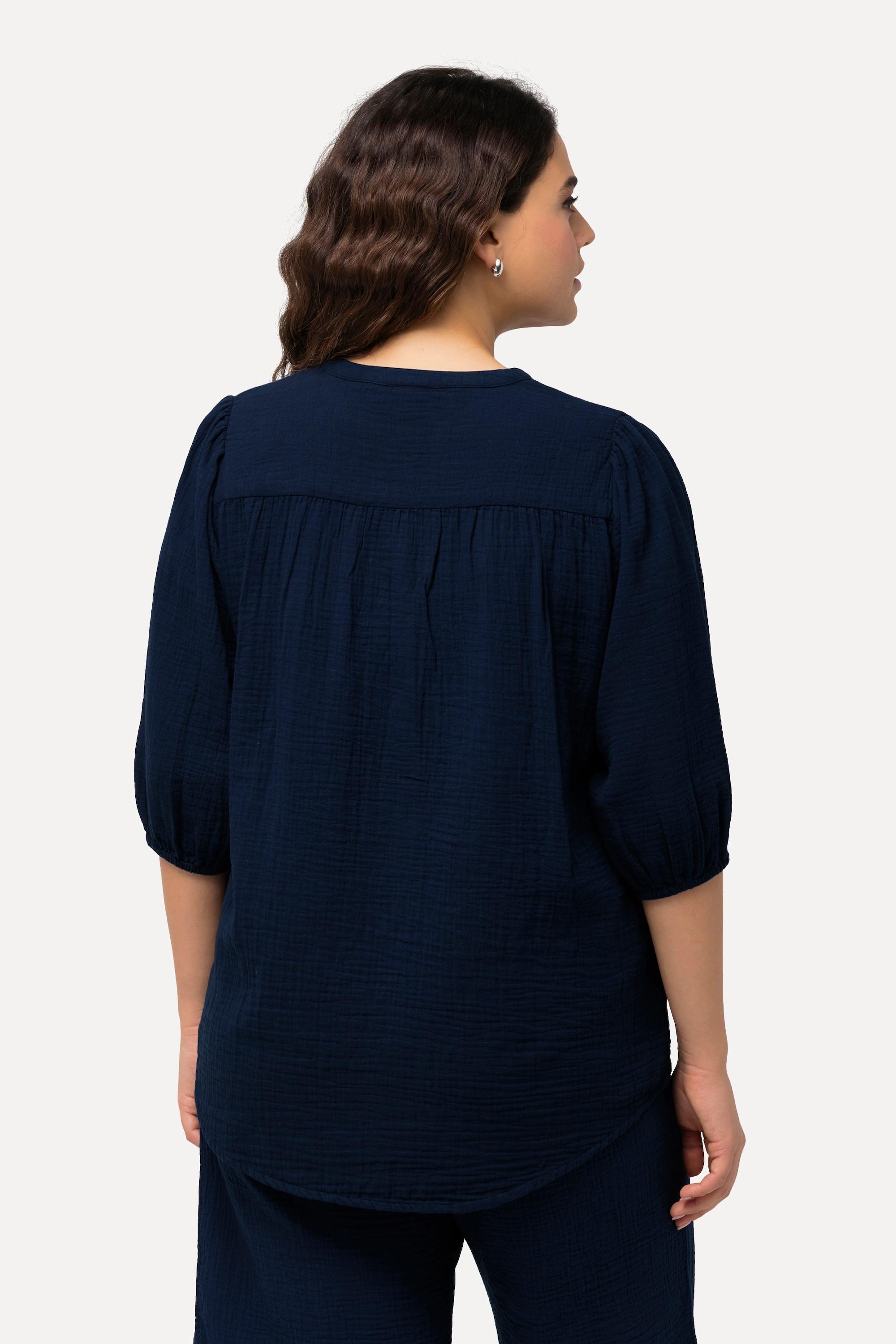 Ulla Popken  Musselin-Bluse, Oversized, Tunika-Ausschnitt, 3/4-Arm 