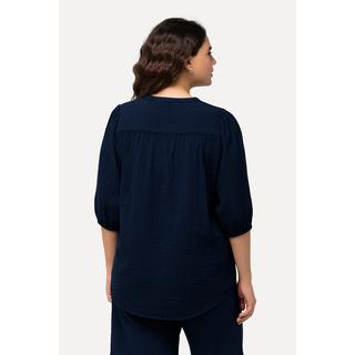 Ulla Popken  Musselin-Bluse, Oversized, Tunika-Ausschnitt, 3/4-Arm 