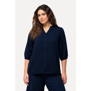 Musselin-Bluse, Oversized, Tunika-Ausschnitt, 3/4-Arm