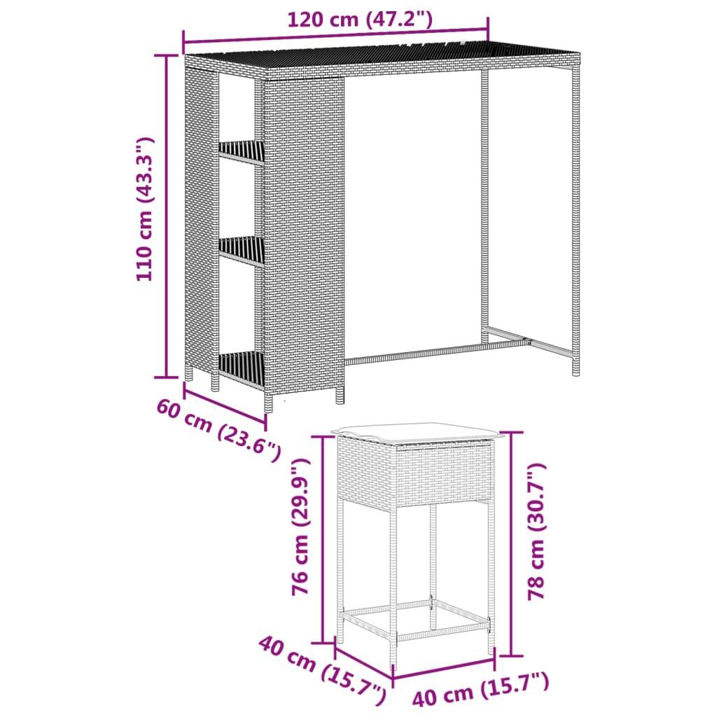 VidaXL set bar da giardino Polirattan  