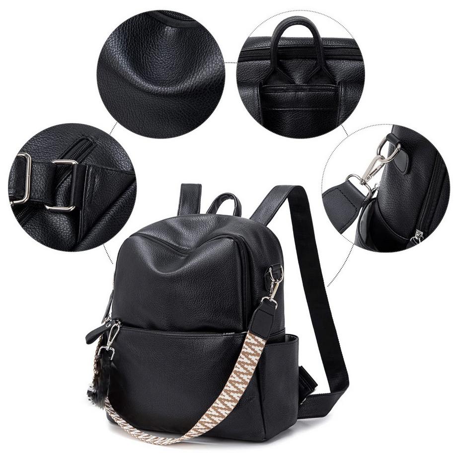 Only-bags.store Petit Sac à Dos 2-en-1 en Cuir PU Antivol Sac à Bandoulière  