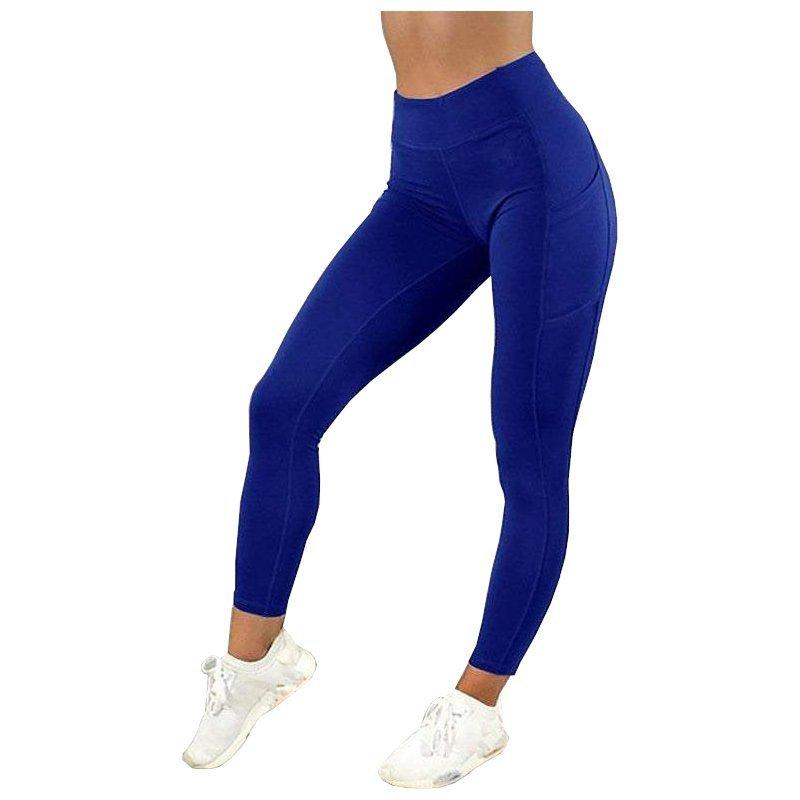 Image of -fitnessstudio -strumpfhosen Leggings Hohe Taille Leggings Mit Seitentasche Yoga Fitness Slim Hosen Unisex Blau L