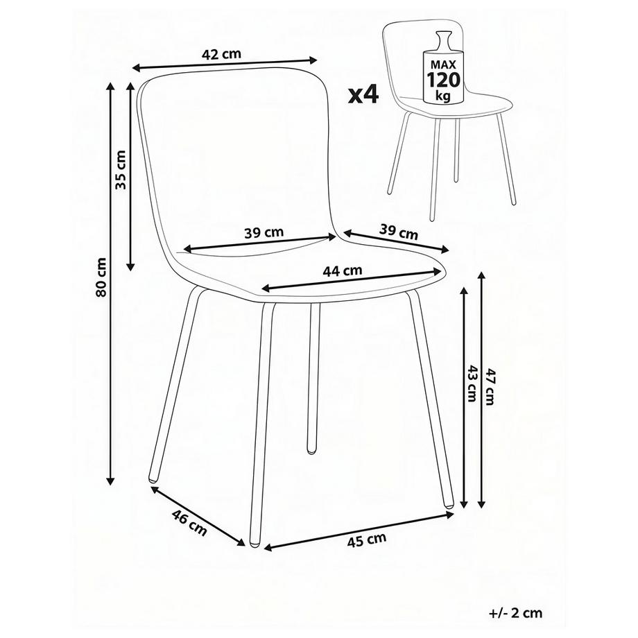 Beliani Lot de 4 chaises de salle à manger en Tissu  CALDWELL  