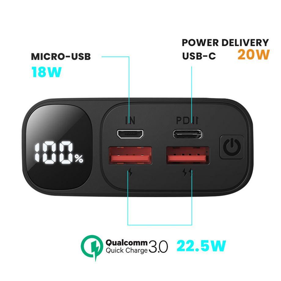 Avizar  Batterie de Secours 20000mAh Bwoo Noir 