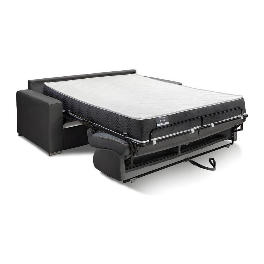 LINEA SOFA Canapé 2 places convertible express en tissu bleu - Couchage lattes larges 120 cm - Matelas 22 cm avec mémoire de forme CALITO  