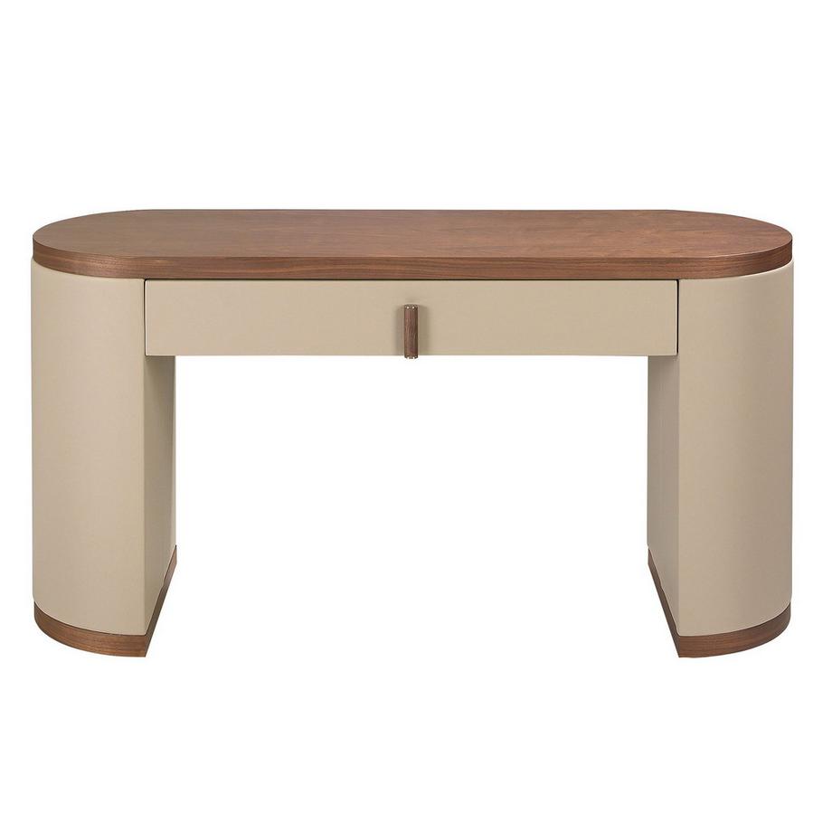 ANGEL CERDA Schminktisch aus Kunstleder, Nussbaum und Holz mit visonfarbenem Kunstleder bezogen  