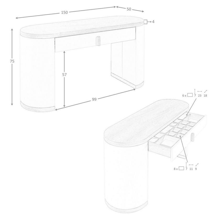 ANGEL CERDA Schminktisch aus Kunstleder, Nussbaum und Holz mit visonfarbenem Kunstleder bezogen  