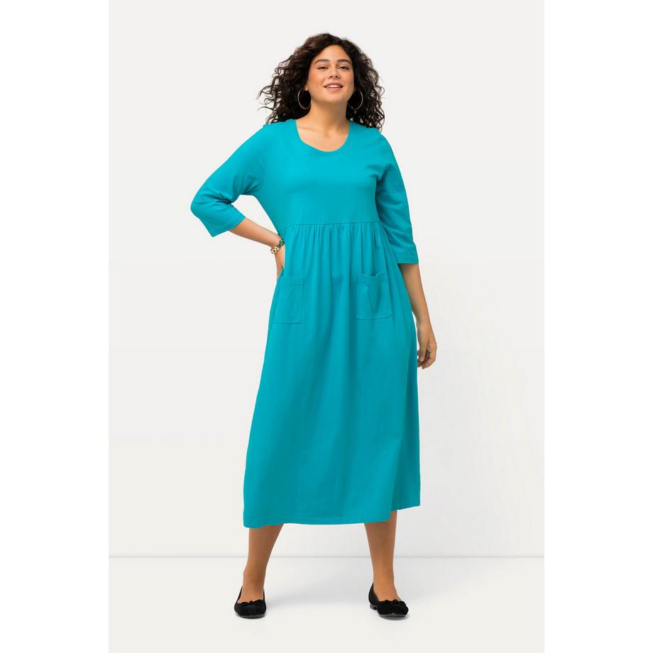 Ulla Popken Robe en jersey A-ligne Couture empire Col rond Manches 3/4  