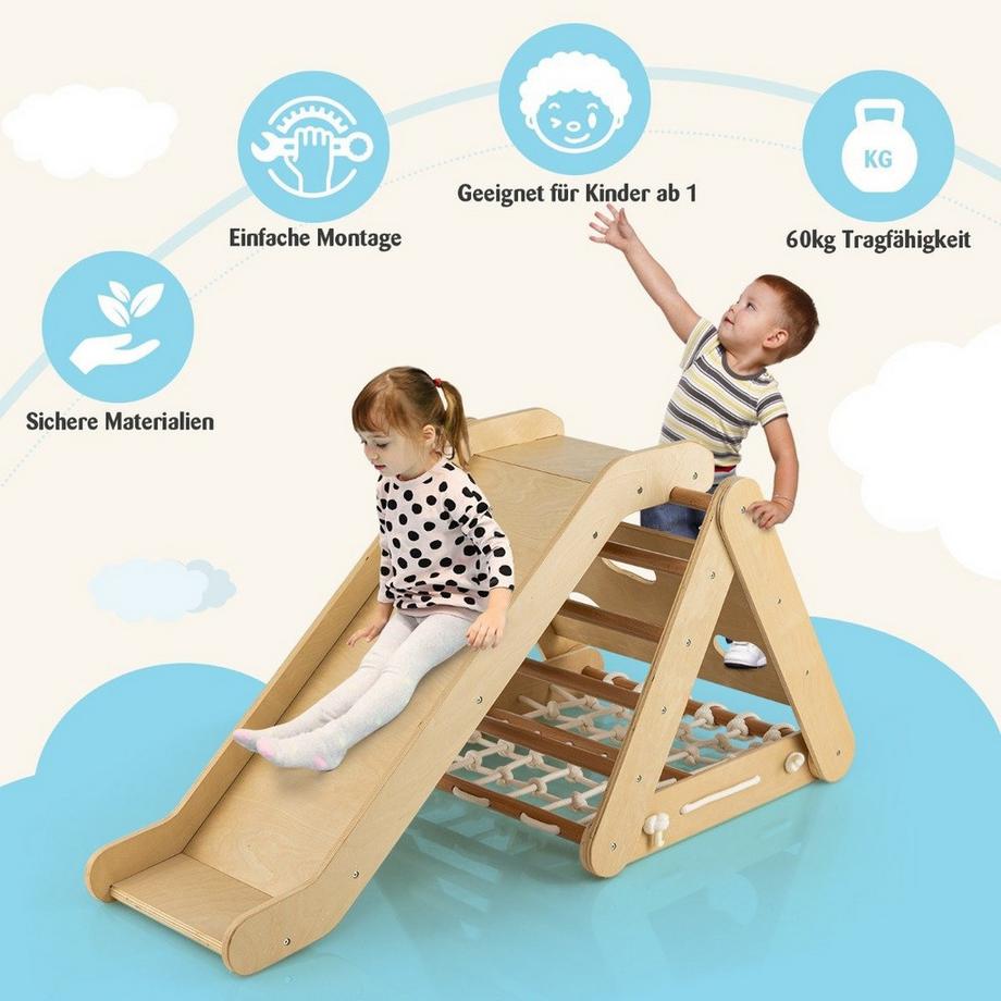 Northix  Kletterspielzeug für Kleinkinder Dreieckiges 4-in-1 Klettergerüst mit Rampe Natur 