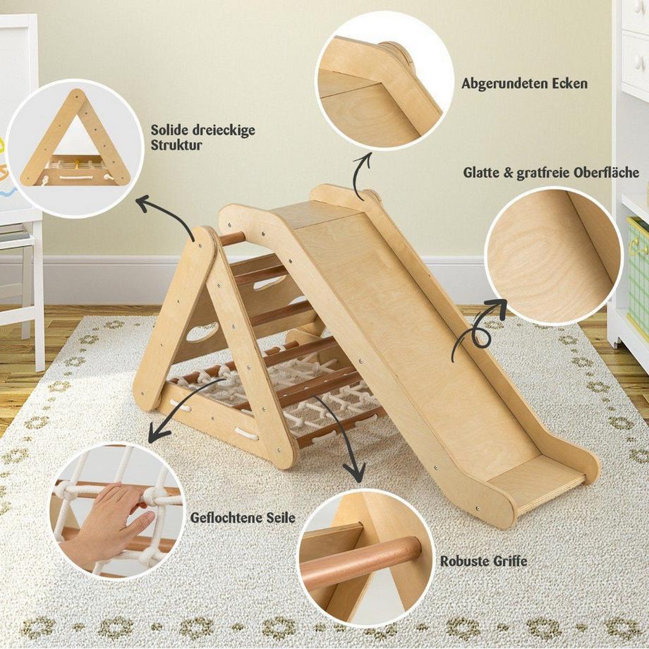 Northix  Kletterspielzeug für Kleinkinder Dreieckiges 4-in-1 Klettergerüst mit Rampe Natur 