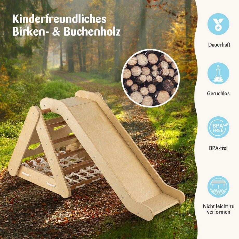 Northix  Kletterspielzeug für Kleinkinder Dreieckiges 4-in-1 Klettergerüst mit Rampe Natur 