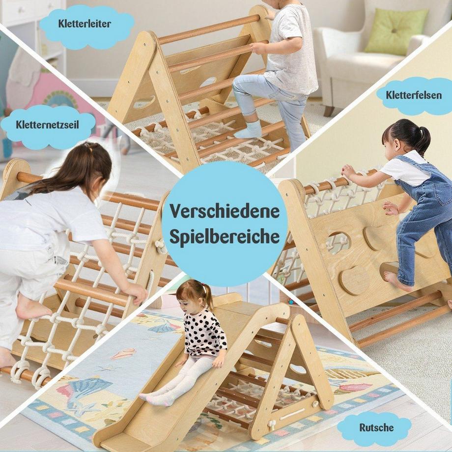 Northix  Kletterspielzeug für Kleinkinder Dreieckiges 4-in-1 Klettergerüst mit Rampe Natur 